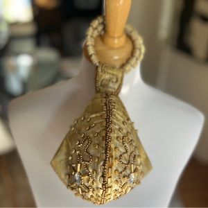 Gold beaded fortune cookie handbag